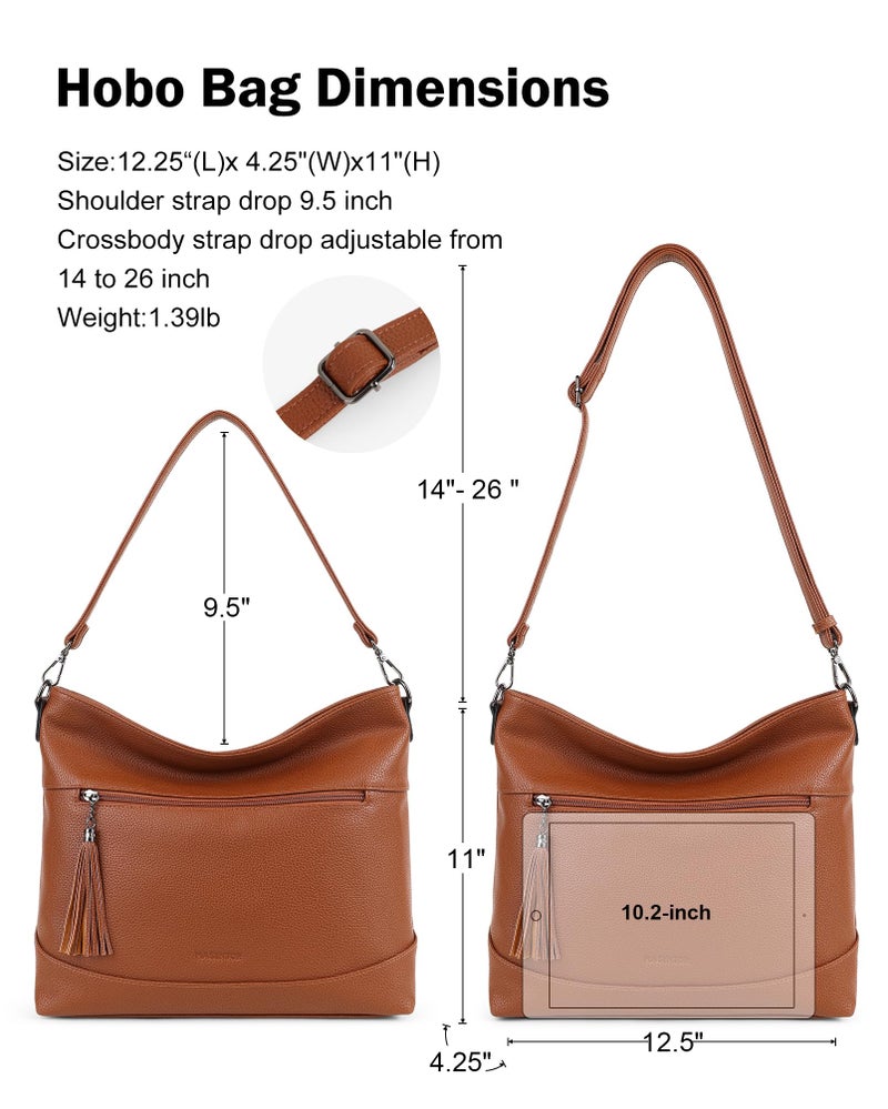 MASINTOR Hobo Crossbody Bags for Women, 2 in 1 Convertible Leather Crossbody Purse Handbags Slouchy Shoulder Bags for Work Travel with Tassel Brown - Image 4