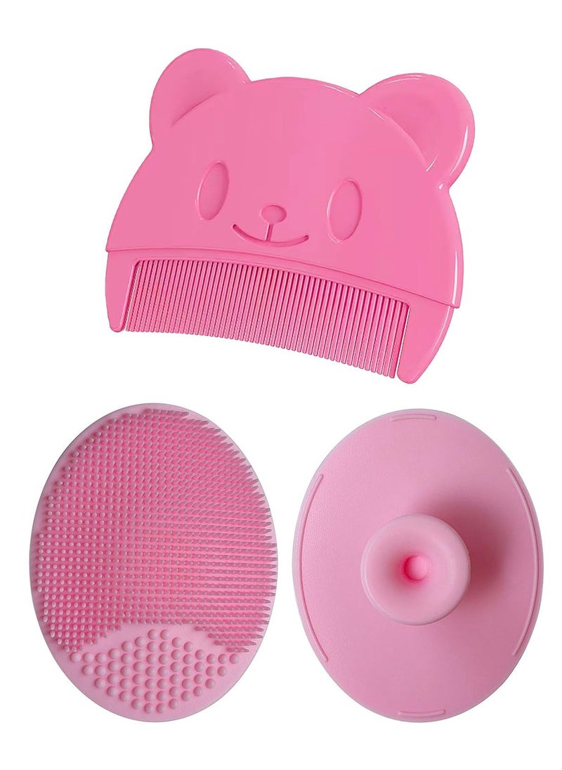 joybuy - 3 Pcs Baby Bath Brush, Baby Cradle Cap Brush, Silicone Massage Brush, Baby Comb, Children's Comb (Pink) - Image 1