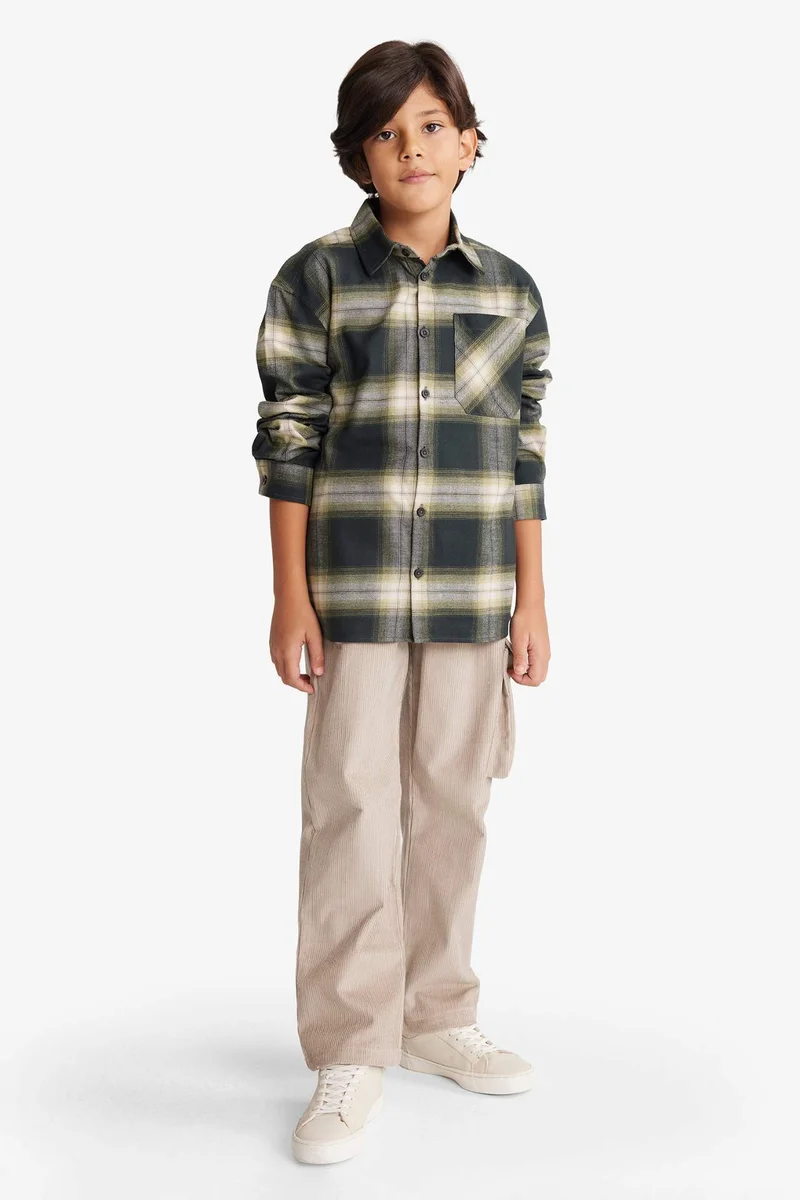 ديفاكتو Boy Oversize Plaid Long Sleeve Shirt