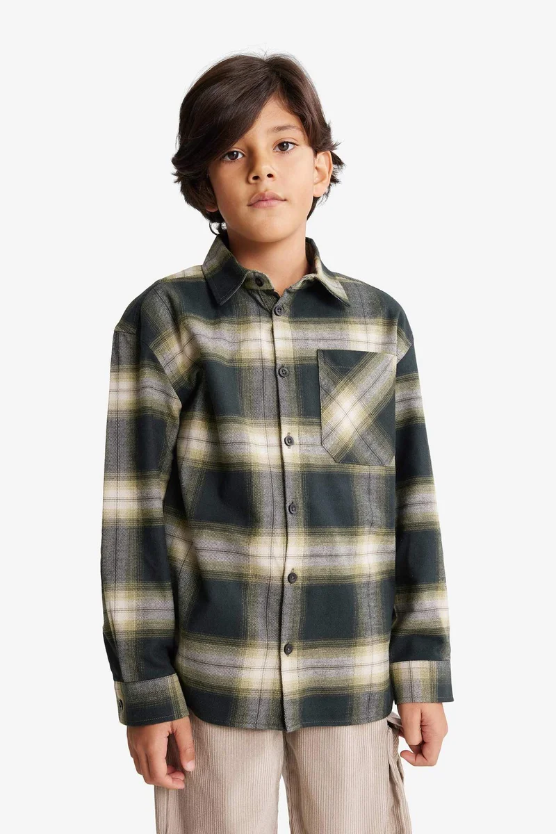 ديفاكتو Boy Oversize Plaid Long Sleeve Shirt