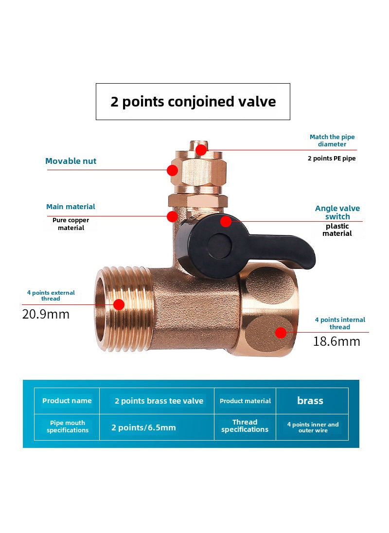 Generic - Water Purifier Inlet 3-Way Ball Valve 2-point pure copper integrated three-way valve (nut) - Image 1