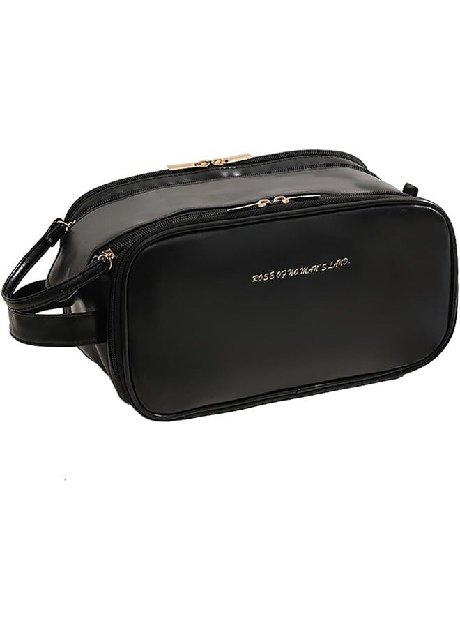 حقيبة مستحضرات تجميل كبيرة السعة للسفر، حقيبة أدوات زينة من جلد البولي يوريثان بسحاب لأدوات الزينة، مستحضرات التجميل، فرشاة المكياج، حقيبة تنظيم مكياج محمولة مقاومة للماء للسفر والاستخدام المنزلي - Image 1