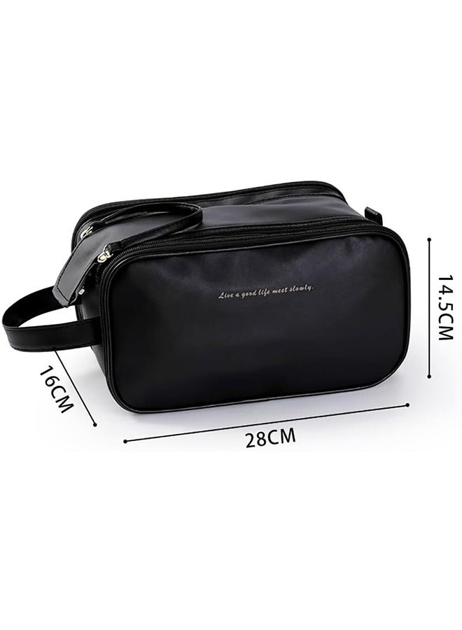 حقيبة مستحضرات تجميل كبيرة السعة للسفر، حقيبة أدوات زينة من جلد البولي يوريثان بسحاب لأدوات الزينة، مستحضرات التجميل، فرشاة المكياج، حقيبة تنظيم مكياج محمولة مقاومة للماء للسفر والاستخدام المنزلي - Image 2