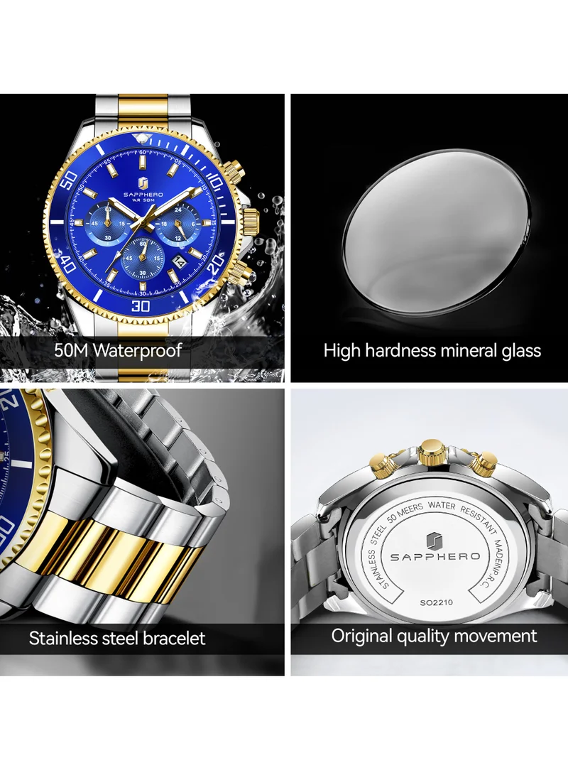 Sapphero  SAPPHERO Mens Watches Analog Quartz Chronograph Stainless Steel Watches for Men 50M Waterproof Men's Wrist Watches with Calendar Luxury Business Work Casual Watch Elegant Gifts for Men for Men | Best Price UAE