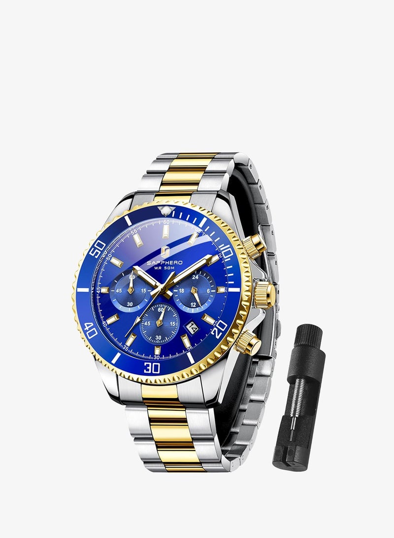 SAPPHERO Mens Watches Analog Quartz Chronograph Stainless Steel Watches for Men 50M Waterproof Men's Wrist Watches with Calendar Luxury Business Work Casual Watch Elegant Gifts for Men - Image 1