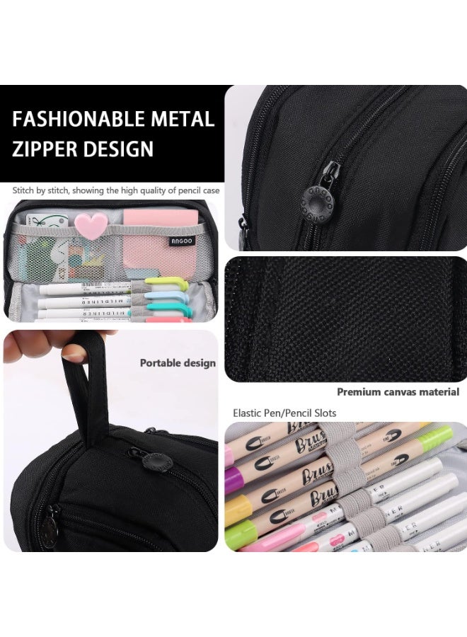 Pen Pencil Case with 4 Compartments, Multi-Slot Pencil Pouch Bag Aesthetic School Supplies Organizer for Teen Girls, Women, Adults (Black) - Image 4