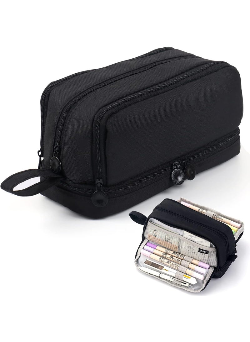 Pen Pencil Case with 4 Compartments, Multi-Slot Pencil Pouch Bag Aesthetic School Supplies Organizer for Teen Girls, Women, Adults (Black) - Image 1