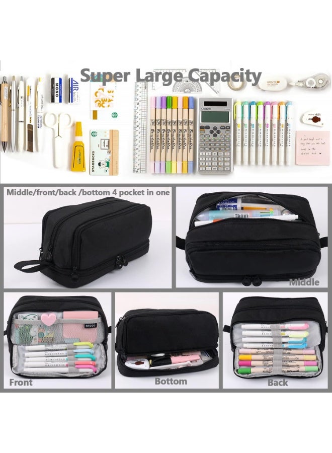 Pen Pencil Case with 4 Compartments, Multi-Slot Pencil Pouch Bag Aesthetic School Supplies Organizer for Teen Girls, Women, Adults (Black) - Image 3