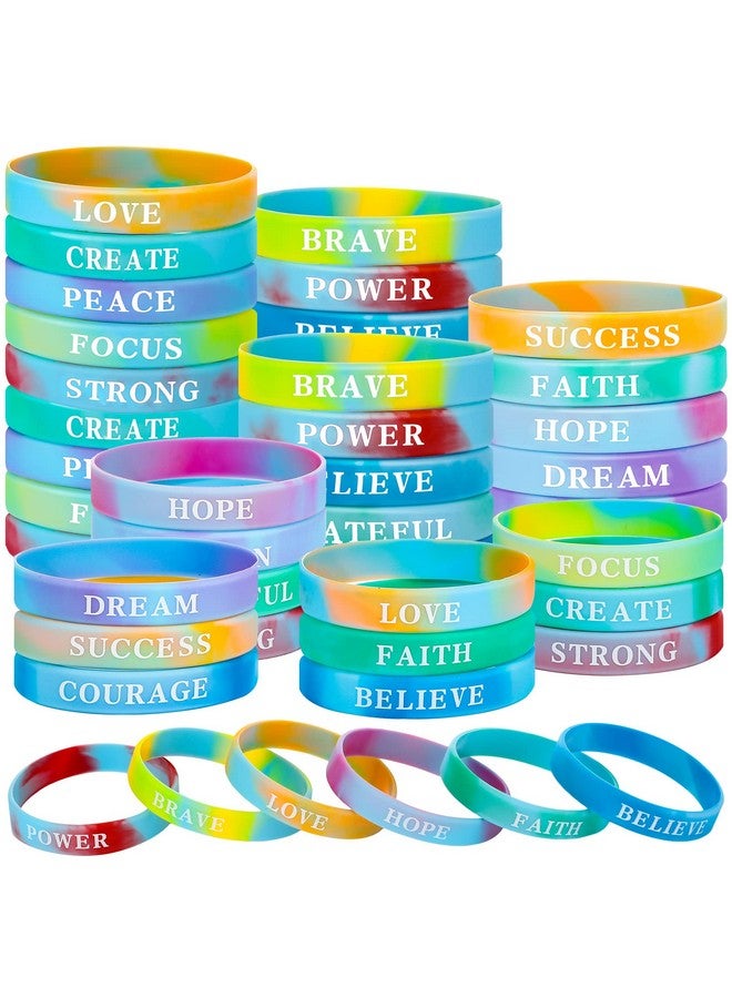 60 Pieces Motivational Silicone Bracelets Inspirational Quote Rubber Wristbands Bulk Rainbow Color Pride Bracelets Stretch Wristbands For Men Women Kids Party Supplies 15 Styles