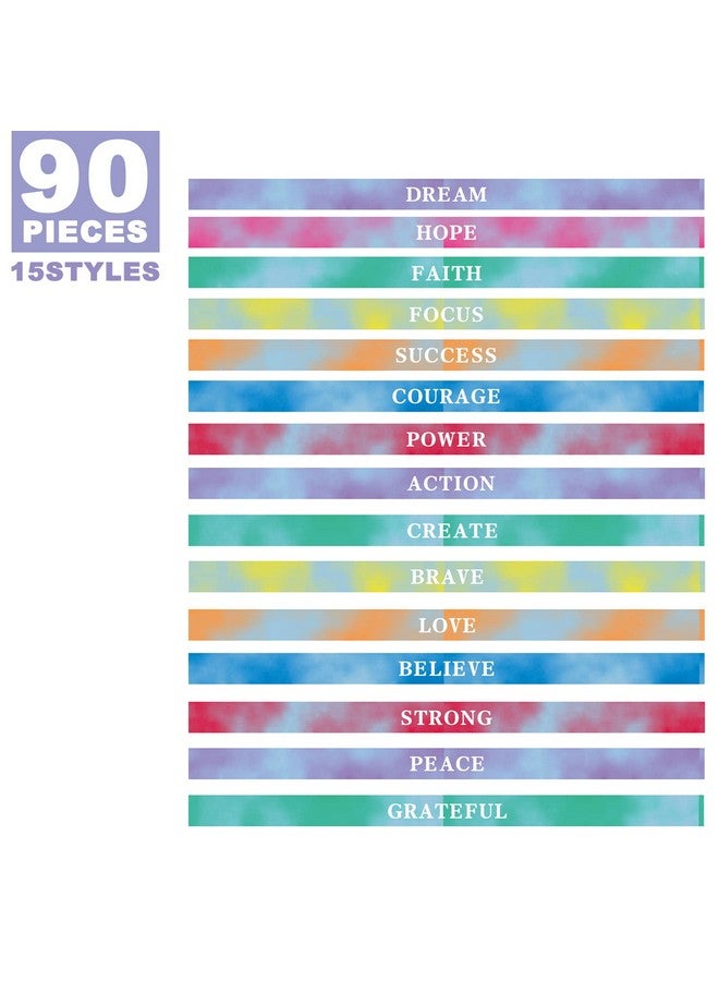 60 Pieces Motivational Silicone Bracelets Inspirational Quote Rubber Wristbands Bulk Rainbow Color Pride Bracelets Stretch Wristbands For Men Women Kids Party Supplies 15 Styles