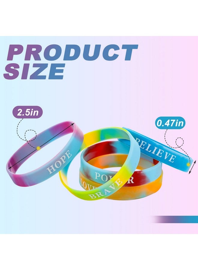 60 Pieces Motivational Silicone Bracelets Inspirational Quote Rubber Wristbands Bulk Rainbow Color Pride Bracelets Stretch Wristbands For Men Women Kids Party Supplies 15 Styles