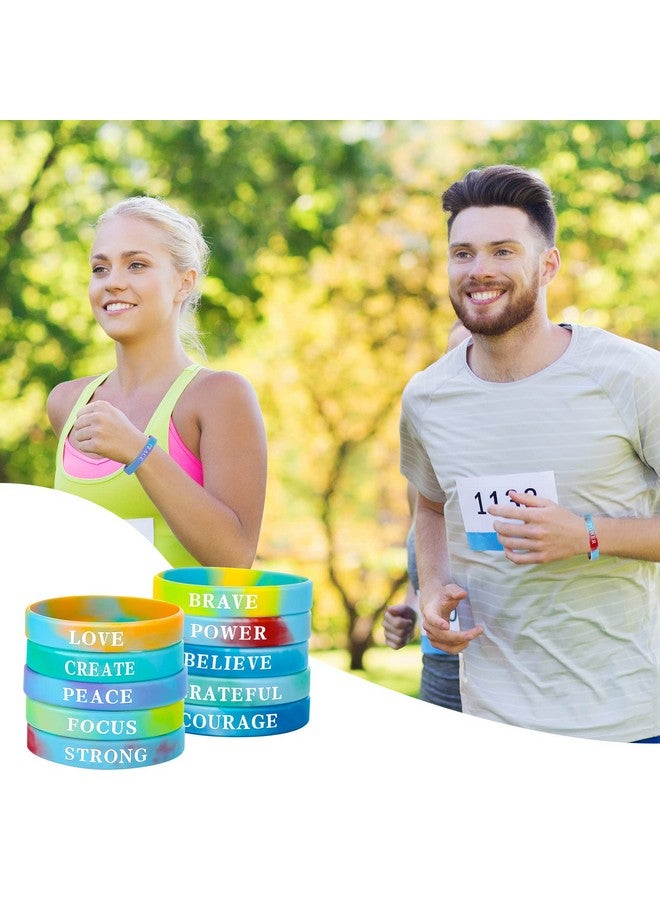 60 Pieces Motivational Silicone Bracelets Inspirational Quote Rubber Wristbands Bulk Rainbow Color Pride Bracelets Stretch Wristbands For Men Women Kids Party Supplies 15 Styles