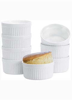 Mash 8 Pieces Ceramic Ramekins 10Oz White Souffle Oven Safe Stoneware Bakeware Porcelain Ramekin Set Serving For Sauces Dipping Onion Soup Lava Cake Flan Creme Brulee Pudding Mini Custard Dishes  - Image 1