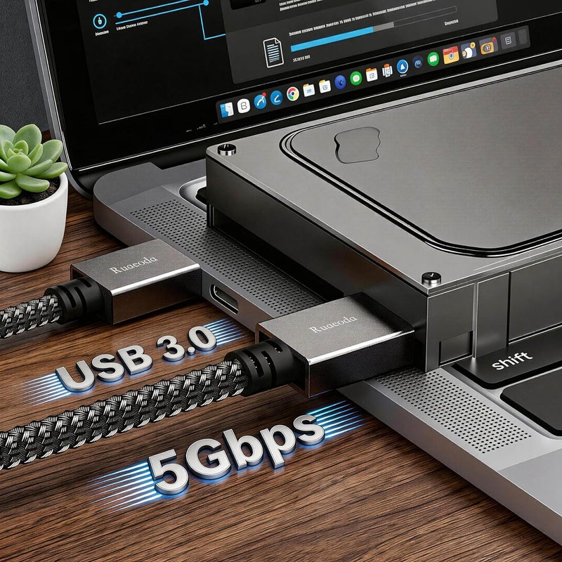 رويدا كابل USB 3.0 بطول 6 أقدام، ذكر إلى ذكر من النوع A، كابل مزدوج الجوانب لنقل البيانات متوافق مع القرص الصلب، الكمبيوتر المحمول، مشغل DVD، ال��لفزيون، المحور، الشاشة والمزيد - Image 2