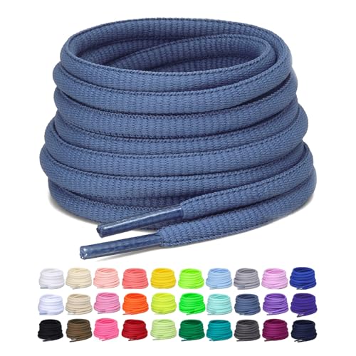 Puzeam 2 Pairs Oval Athletic Shoelaces 33 Colors 1/4" Half Round Shoe Laces for Sneakers - Blue Gray 120 - Image 1