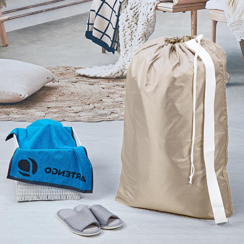 HOMEST 2 Pack XL Nylon Laundry Bag with Strap, Large Dirty Clothes Organizer, Easy Fit a Laundry Hamper or Basket, Can Carry Up to 4 Loads of Laundry, Beige - Image 2