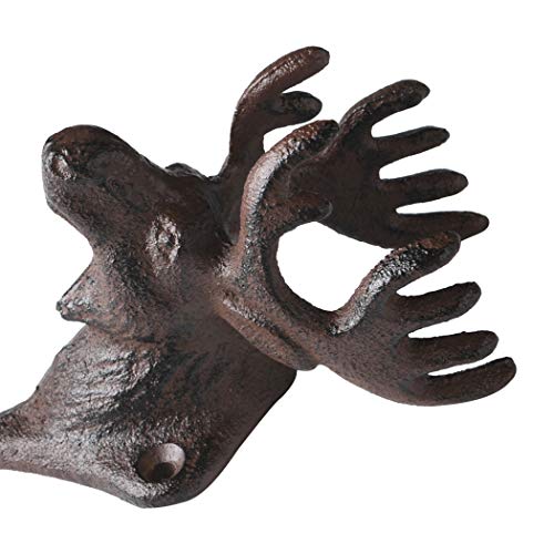 BRASSTAR Vintage Cast Iron Deer Head Antlers Wall Hooks/Hanger - Living Room Bathroom Room Kitchen Wall Decoration Coat Hooks Rustic PTZY226 - Image 5