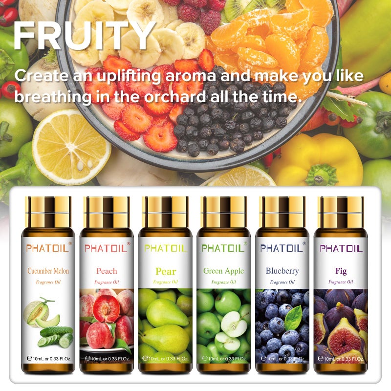 PHATOIL 9PCS Fruit Fragrance Oil Set for Soap Making Diffusers, 10ml/0.33fl.oz Cucumber Melon, Coconut & Vanilla, Peach, Pear, Green Apple, Blueberry, Apple, Fig, Lemon Fragrance Oil Essential Oils - Image 2