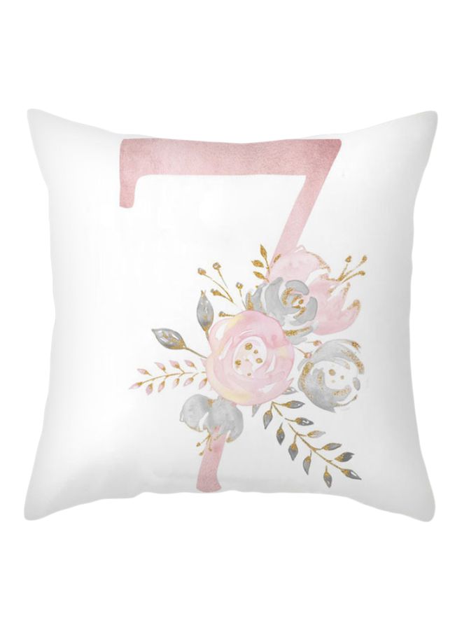 Number 7 Themed Cushion Cover White/Pink/Grey 45x45cm