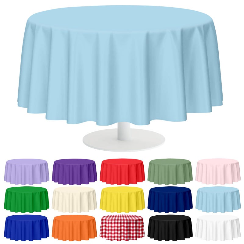 Mulbozy 12 Pack Light Blue Round Tablecloth, 84 Inches Plastic Table Cover, Premium Disposable Round Party Tablecloth For Restaurant Dinners, Wedding, Grad Party, Baby Shower, Outdoor Camping - Image 1