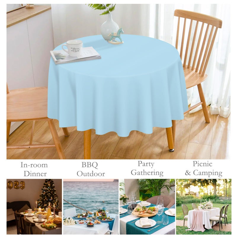 Mulbozy 12 Pack Light Blue Round Tablecloth, 84 Inches Plastic Table Cover, Premium Disposable Round Party Tablecloth For Restaurant Dinners, Wedding, Grad Party, Baby Shower, Outdoor Camping - Image 3