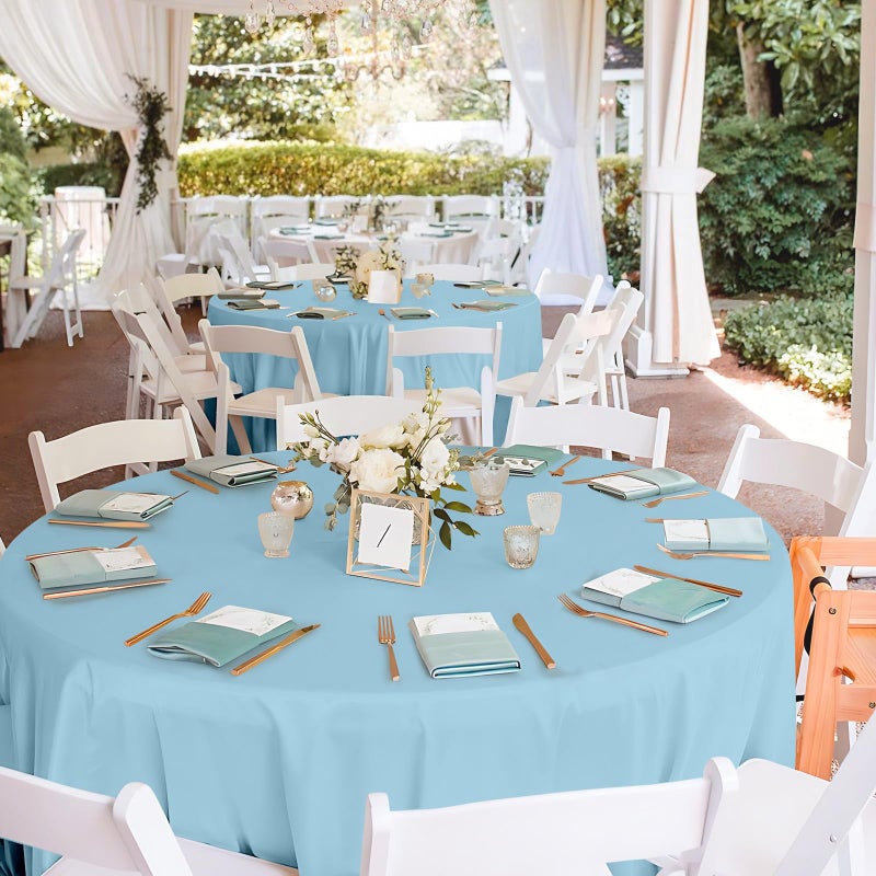 Mulbozy 12 Pack Light Blue Round Tablecloth, 84 Inches Plastic Table Cover, Premium Disposable Round Party Tablecloth For Restaurant Dinners, Wedding, Grad Party, Baby Shower, Outdoor Camping - Image 4