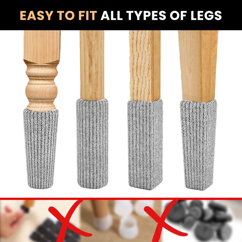 IAMZAY 48 Pcs Grey Premium Chair Leg Socks Protectors For Hardwood Floors - Do Not Easily Fall Off - Very Easy To Put On - Fits All Leg Shapes - High Elastic Bar Stool Leg Covers - Furniture Pads - Image 5