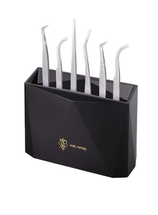 بريتي ميموري حامل ملاقط رموش أنيق بستة ثقوب، حامل ملاقط لتركيب الرموش، حامل ملاقط لمستلزمات تركيب الرموش، أدوات وإكسسوارات الرموش، أسود - Image 1
