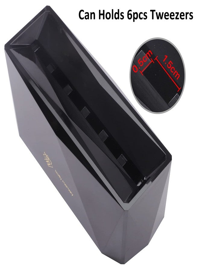 بريتي ميموري حامل ملاقط رموش أنيق بستة ثقوب، حامل ملاقط لتركيب الرموش، حامل ملاقط لمستلزمات تركيب الرموش، أدوات وإكسسوارات الرموش، أسود - Image 3