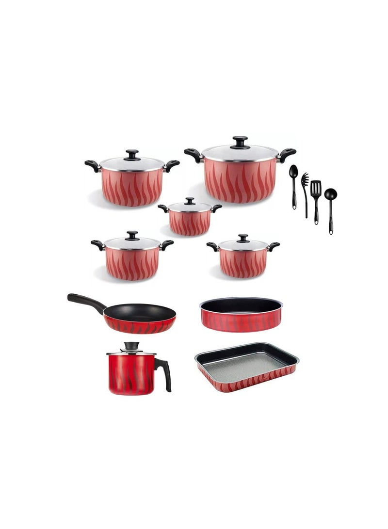 Zahran Tempo cookware set, 19 pieces (18-20-22-26-30) + tray 26 + casserole 30 + frying pan 24 + milk jug 14 + 4 distribution pieces 6221064008830 