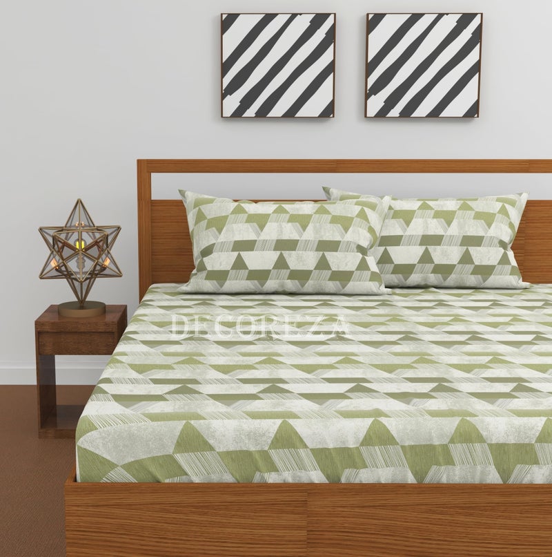 DECOREZA 350 TC King Size Elastic Fitted Bedsheet with Deep Pocket Cotton Feel Bed Sheet for Double Bed, Soft, Breathable & Wrinkle-Resistant, Includes 2 Pillow Covers, Size - 72"x78" Green Mountains - Image 2