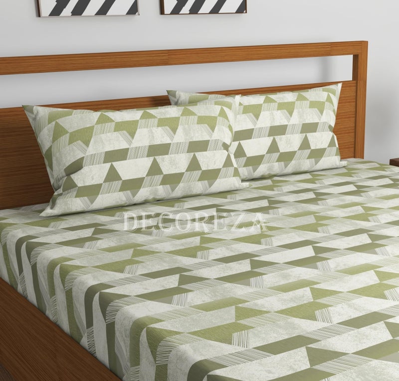 DECOREZA 350 TC King Size Elastic Fitted Bedsheet with Deep Pocket Cotton Feel Bed Sheet for Double Bed, Soft, Breathable & Wrinkle-Resistant, Includes 2 Pillow Covers, Size - 72"x78" Green Mountains - Image 3
