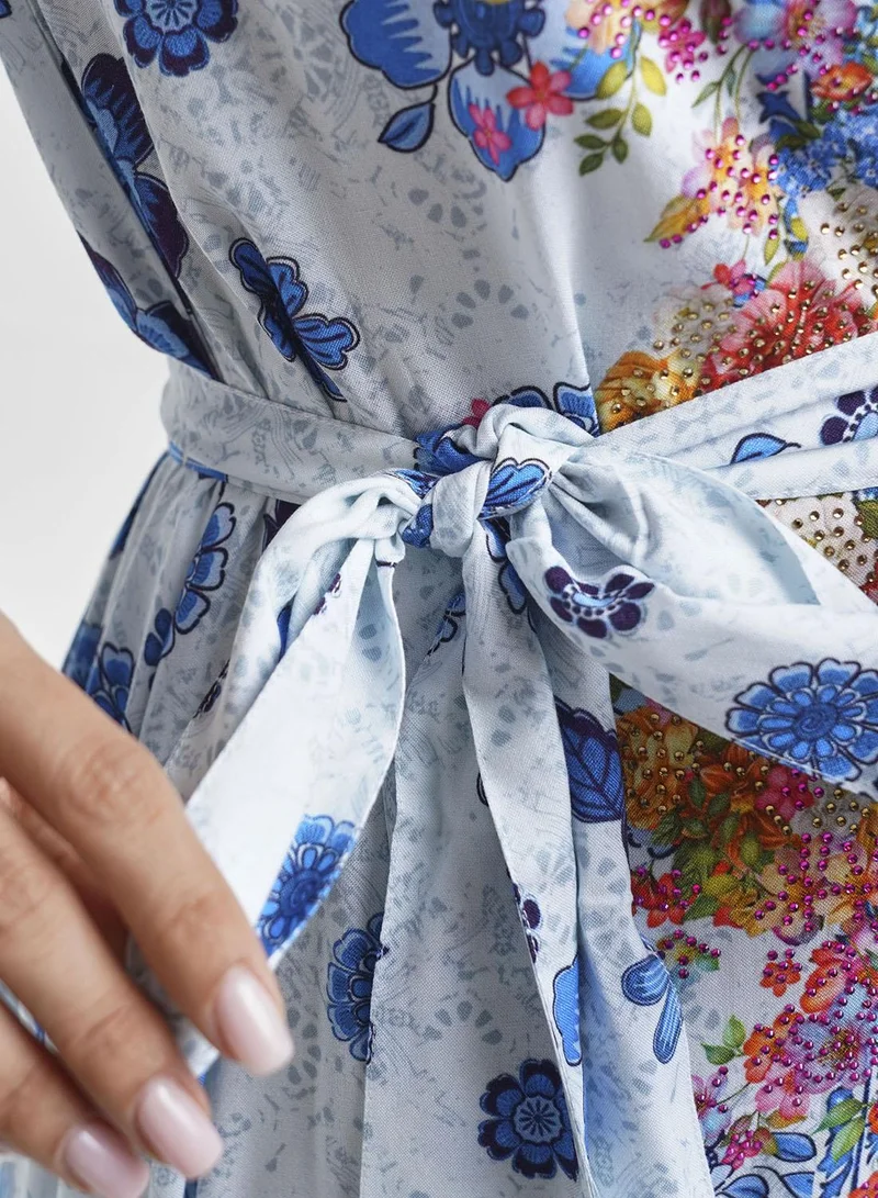 KASHKHA  Blue Viscose Floral Print Jalabiya(VDU856) for Women | Best Price UAE