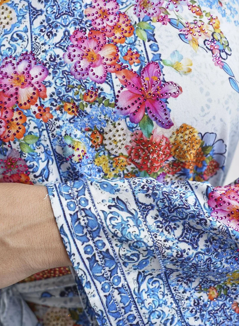 KASHKHA  Blue Viscose Floral Print Jalabiya(VDU856) for Women | Best Price UAE