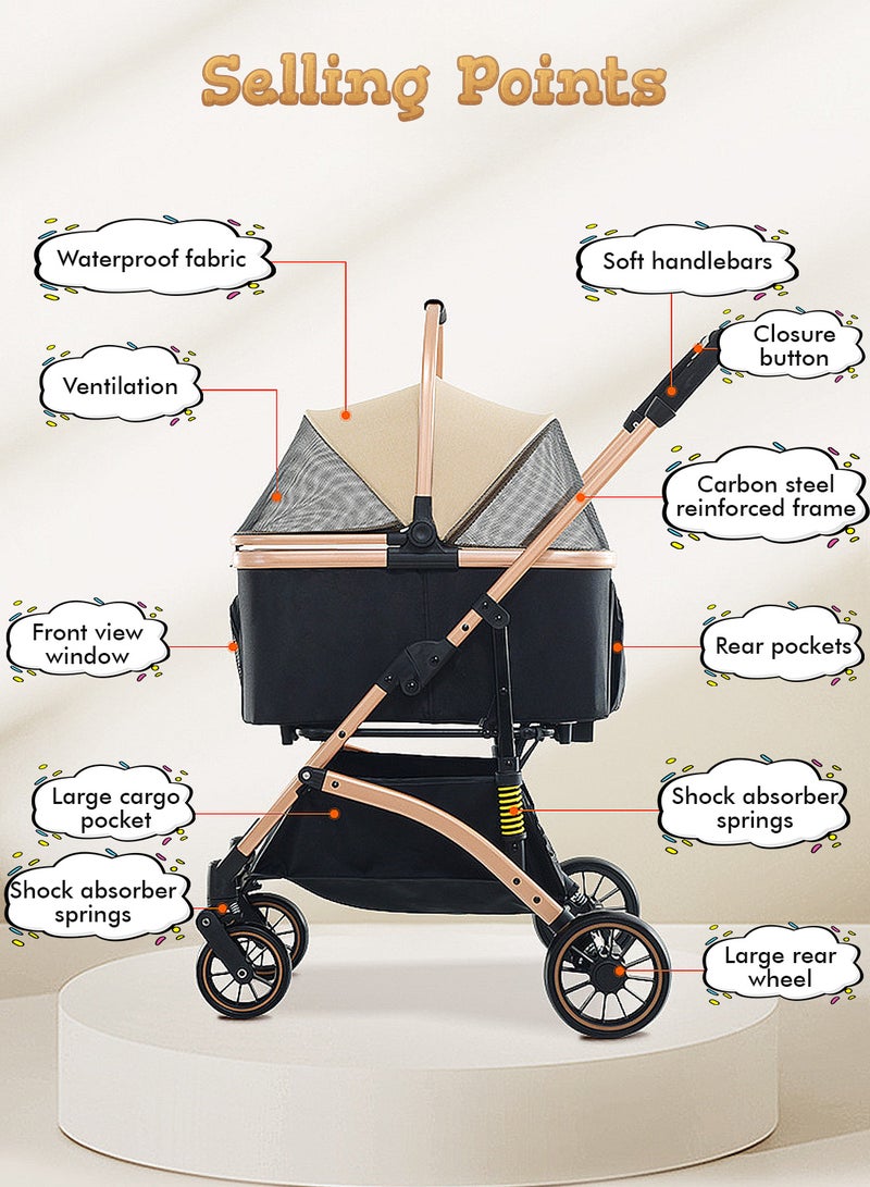 كيدل قابل للطي عربة الحيوانات الأليفة الكلب ناقل الكلب عربة التنفس وشبكة مرئية للقطط أو الكلاب  قابلة للطي عربة الحيوانات الأليفة شبكة نافذة القطط عربة مع حقائب الناقل القابلة للإزالة الكلاب عربة للركض السفر التخييم - Image 3