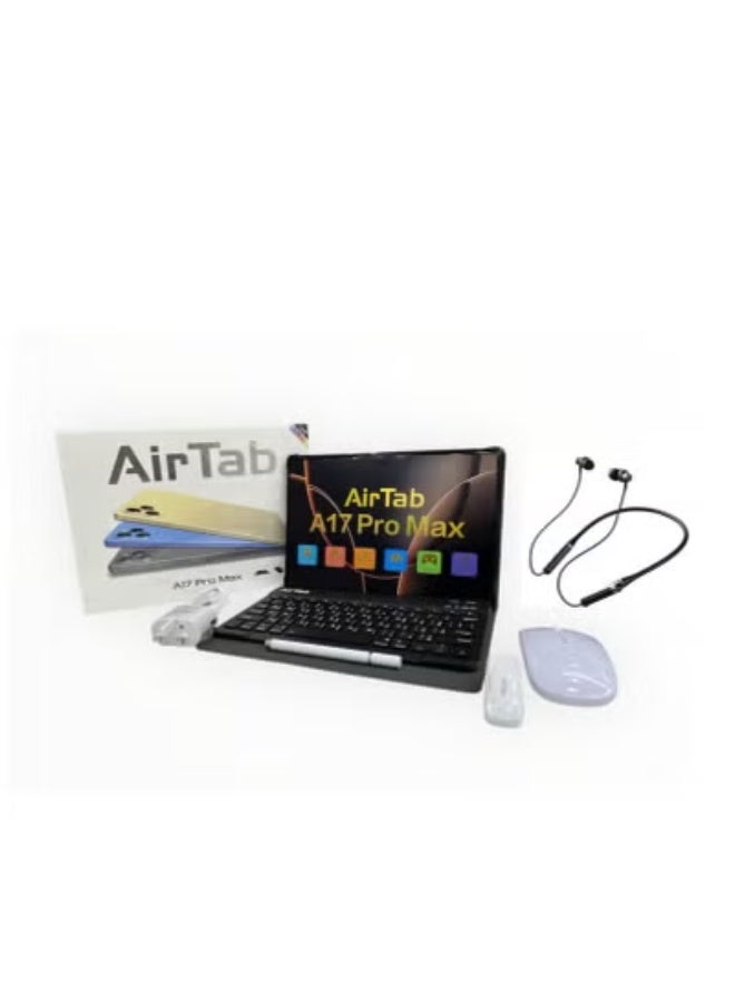 AirTab 10.1-Inch Smart Tablet A17 PRO MAX Android 13 Tablet with 16GB RAM & 1TB Storage | Quad-Core Processor | Dual SIM 4G LTE + Wi-Fi | Bluetooth Neckband Headphones | Touch Pen & Detachable Keyboard | Full HD Display | Long Battery Life | Sleek Gray Design - Image 1