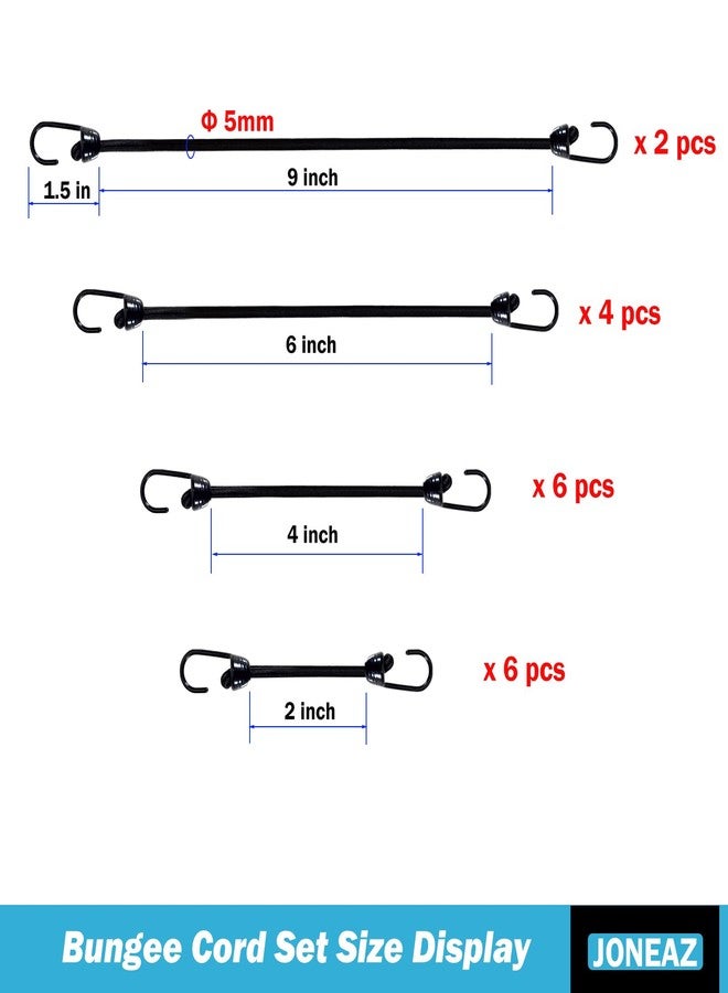 Joneaz Mini Bungee Cords with Hooks 2 inch 4 inch 6 inch 9 inch, Assorted 18-Piece Set Package of Small Bungee Cords - Image 2
