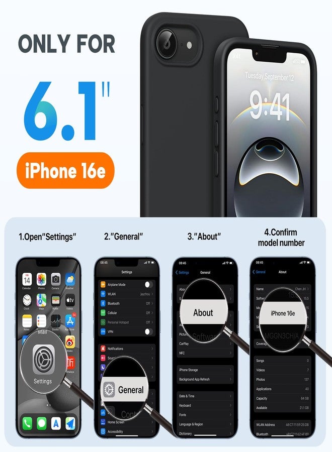 Miracase Compatible with iPhone 16e Case, [Soft Anti-Scratch Microfiber Lining], Liquid Silicone Case Gel Rubber Shockproof Drop Protection Phone Case for iPhone 16e, Black - Image 2