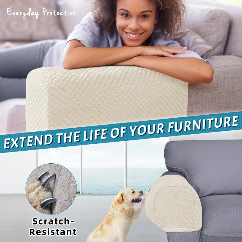 Roytub Couch Arm Covers, Breathable Armrest Cover for Sofa, Armchair, Loveseat, Scratch-Resistant Recliner Arm Covers Protect and Decorate Your Sofa(Medium, Beige, 2PCS) - Image 3