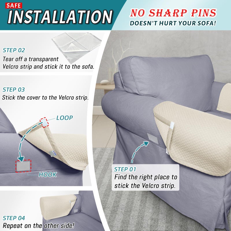 Roytub Couch Arm Covers, Breathable Armrest Cover for Sofa, Armchair, Loveseat, Scratch-Resistant Recliner Arm Covers Protect and Decorate Your Sofa(Medium, Beige, 2PCS) - Image 5