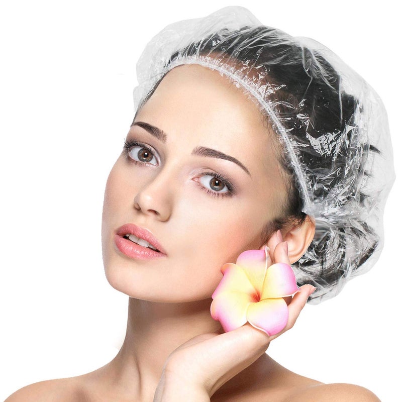 eAmaze Shower Cap (Pack of 100) Free Size - Reusable Shower Caps for Men Women, Larger Thicker Waterproof and Individually Wrapped, Hair Bath Caps for Hotel and Spa, Hair Salon, Home Use, Portable Travel - Image 1