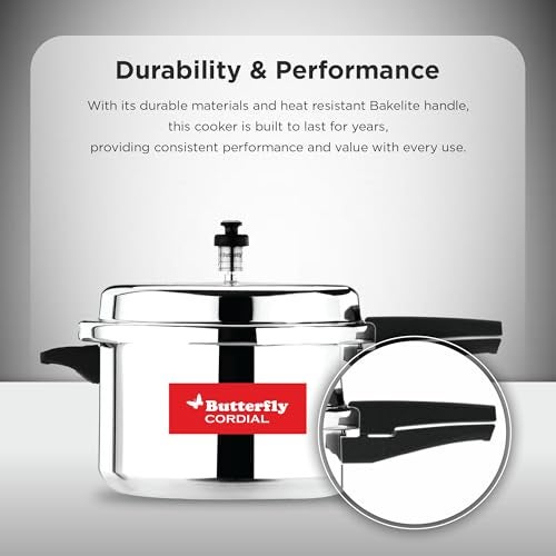 Butterfly Cordial 5 Litres Pressure Cooker | Outer Lid | Food Grade Virgin Aluminium | Gas Stove Compatible| ISI Certified | 2 Years Manufacturer's Warranty | Silver - Image 5