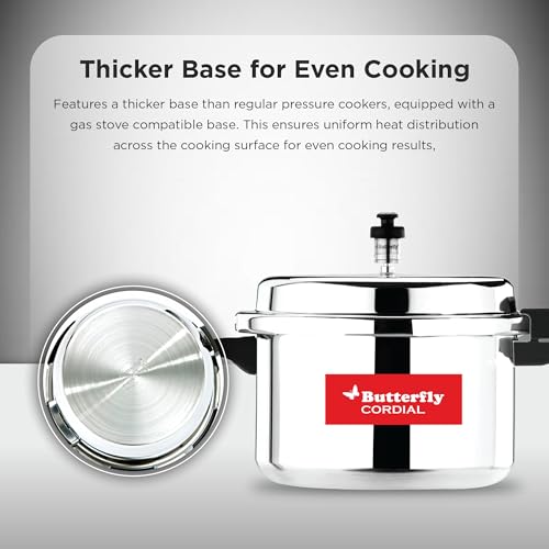 Butterfly Cordial 5 Litres Pressure Cooker | Outer Lid | Food Grade Virgin Aluminium | Gas Stove Compatible| ISI Certified | 2 Years Manufacturer's Warranty | Silver - Image 3