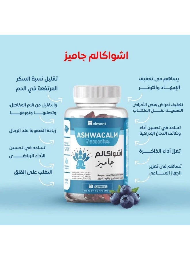 ايلمينت أشواكالم مكمل غذائي بمستخلص الأشواجندا وفيتامين B12 لدعم الاسترخاء وتقليل التوتر 60 حبة جاميز - Image 3