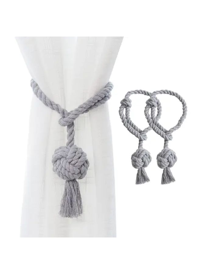 2 Pcs Beige Rustic Curtain Tiebacks Hand Knitting Drape Holdbacks For Sheer And Blackout - Image 1