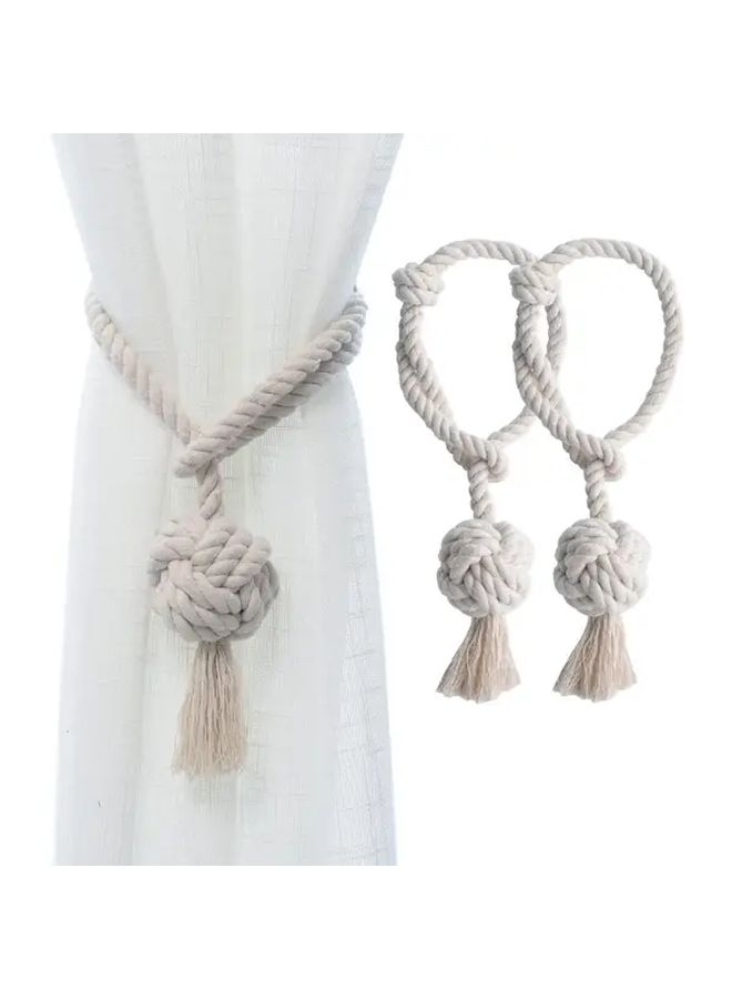 2 Pcs Beige Rustic Curtain Tiebacks Hand Knitting Drape Holdbacks For Sheer And Blackout - Image 5