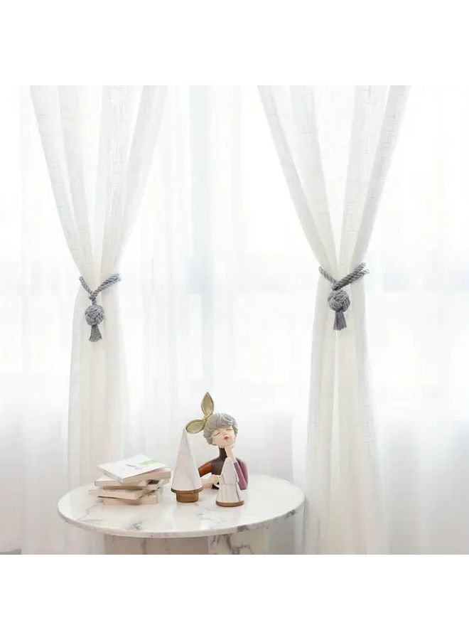 2 Pcs Beige Rustic Curtain Tiebacks Hand Knitting Drape Holdbacks For Sheer And Blackout - Image 2