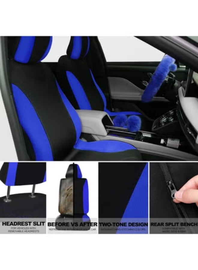 COYO 17 Pcs Car Seat Cover Full Set for Women Fluffy Fuzzy Car Accessories Rear Steering Wheel Fleece Handbrake Shift Covers Hanging Accessory Holder Ring Emblem(Blue) - Image 4