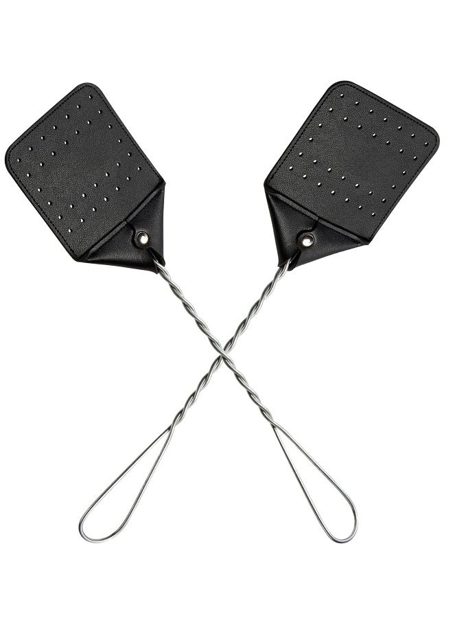 Durable 17.5” Leather Fly Swatter - Heavy Duty Bug Swatter with Sturdy Metal Handle, Perfect for Flies, Bees, and More - Black (Set of 2) - Image 1