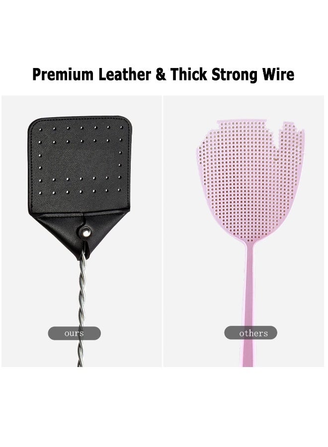Durable 17.5” Leather Fly Swatter - Heavy Duty Bug Swatter with Sturdy Metal Handle, Perfect for Flies, Bees, and More - Black (Set of 2) - Image 4